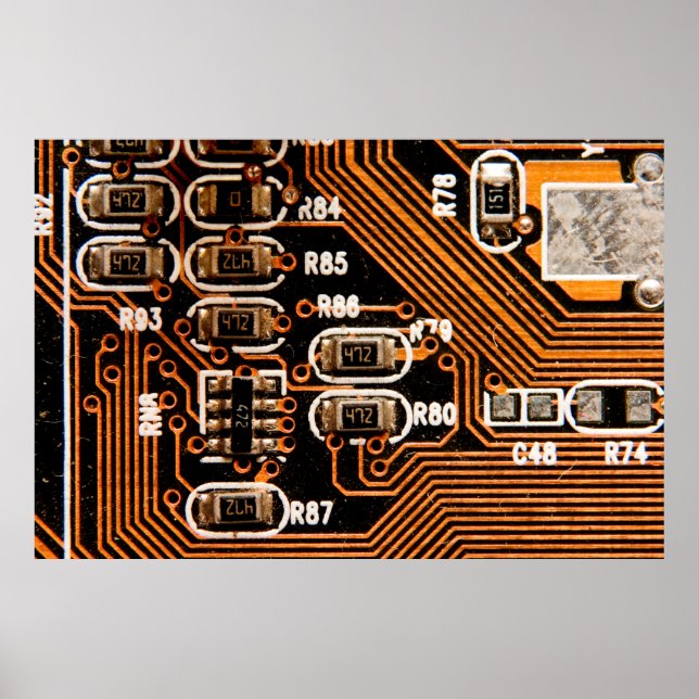 Poster macro tomada de circuito,cabos,capacitores,placa, (Frente)