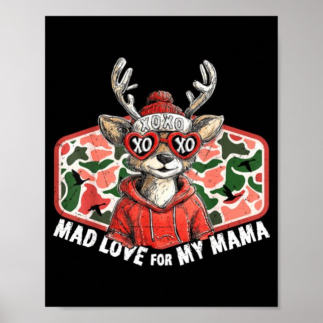Poster Mad Retro Love For My Mama Camo Deer Hunting Valen (Frente)