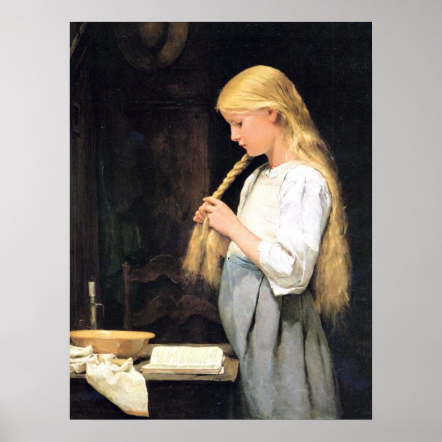 Póster Mädchen die Haare flechend Girl Braçando seu cabel (Frente)