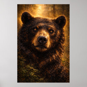 Poster Madeira Dourada   Arte de Vida Selvagem de Urso   