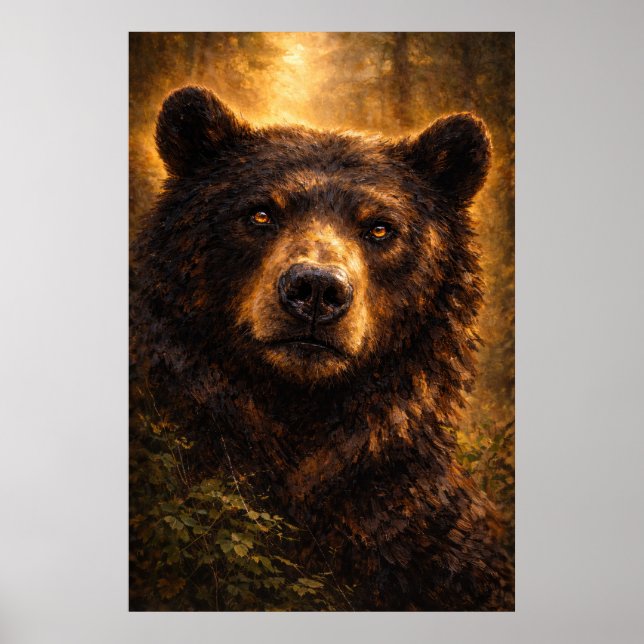 Poster Madeira Dourada | Arte de Vida Selvagem de Urso |  (Frente)