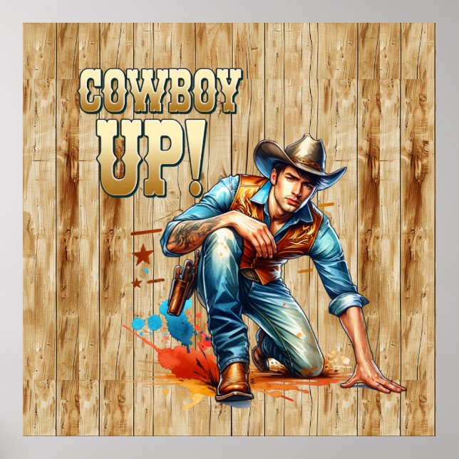 Poster madeira falsa legal do cowboy Ocidental (Frente)
