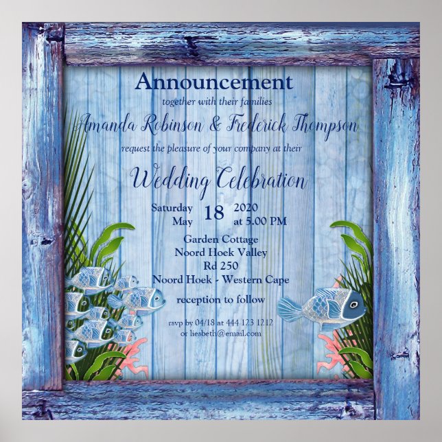 Poster Madeira Marinho, peixe, coral-rosa (Frente)