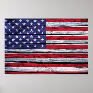 Póster Madeira rústica da bandeira americana