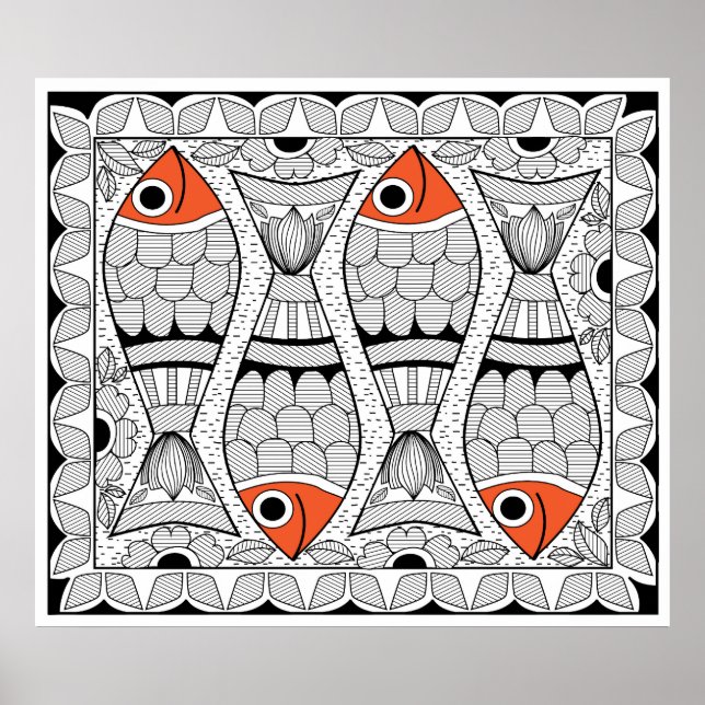 Póster Madhubani 4 Fish (Frente)