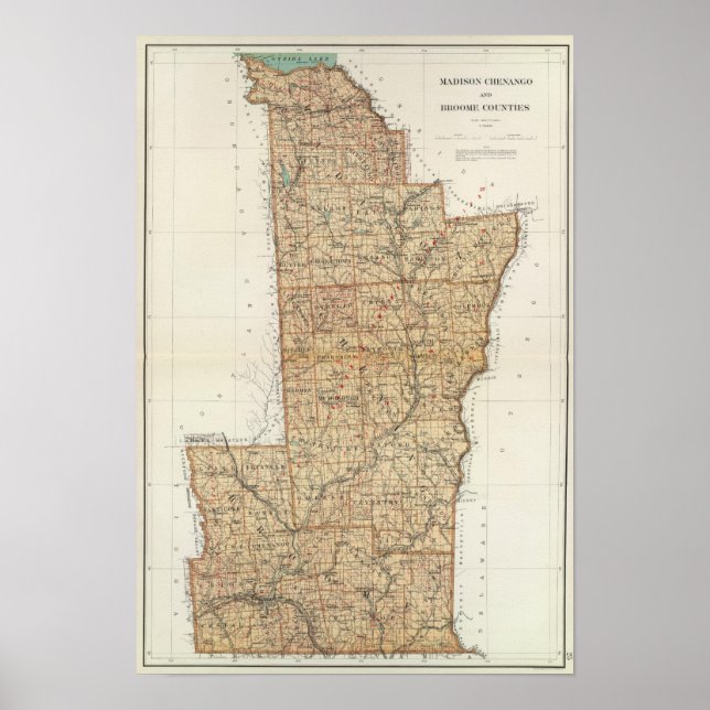 Póster Madison, Chenango, condados do Broome (Frente)