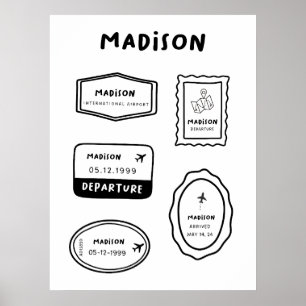Poster Madison - Coleção de Carimbos de Viagem   Design d