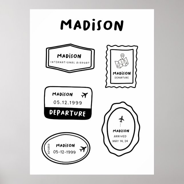 Poster Madison - Coleção de Carimbos de Viagem | Design d (Frente)