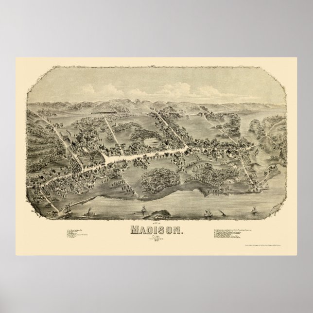 Póster Madison, CT Panorâmica - 1881 (Frente)