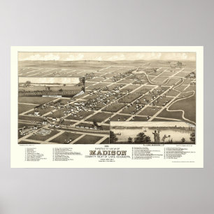 Póster Madison, mapa panorâmico do SD - 1883