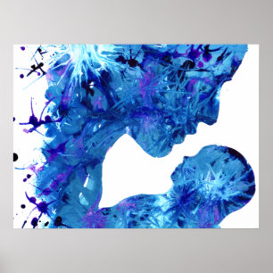 Poster Madona Azul e menino bela aquarela