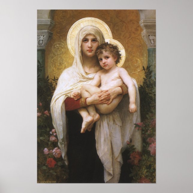 Póster Madona das Rosas de Bouguereau (Frente)