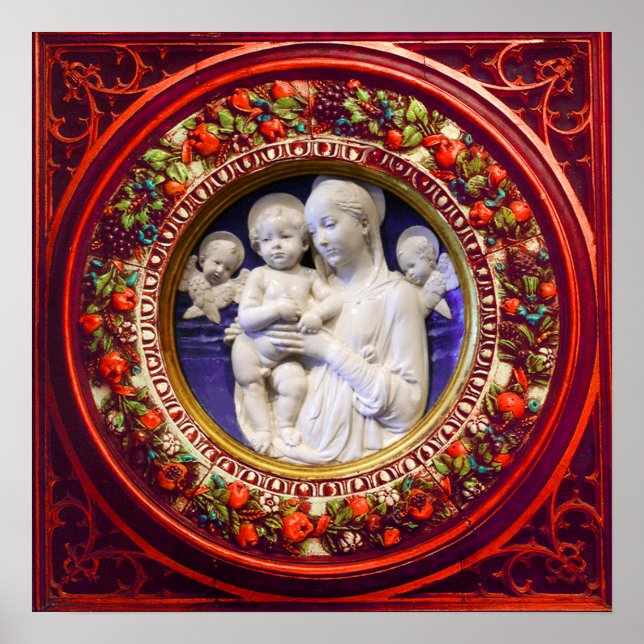 PÓSTER MADONNA COM CRIANÇAS, ANGELAS RENAISSANCE FLORAL C (Frente)