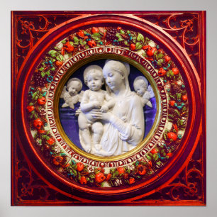 PÓSTER MADONNA COM CRIANÇAS, ANGELAS RENAISSANCE FLORAL C