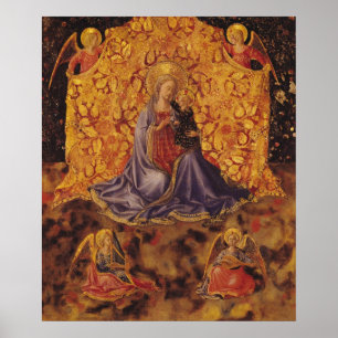 Póster Madonna da humildade com criança e anjos do crist