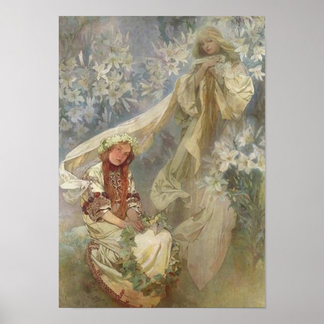 Poster Madonna dos Lírios por Alphonse Mucha (Frente)