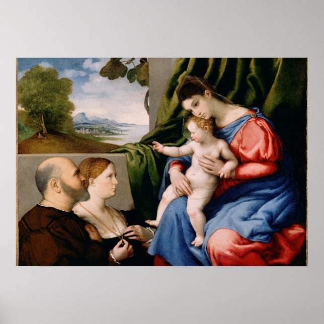 Póster Madonna e Child com o Santo da Criança John (Frente)