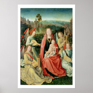 Poster Madonna e criança cercados por anjos