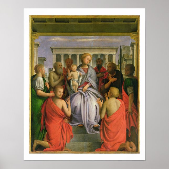 Póster Madonna e Criança com Oito Santos, 1520s (tempero (Frente)