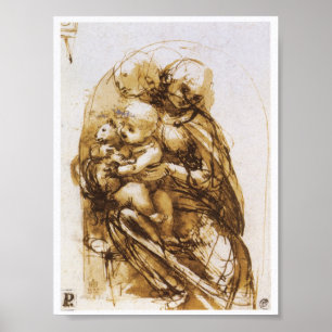 Poster Madonna e Criança com um Gato, Leonardo da Vinci