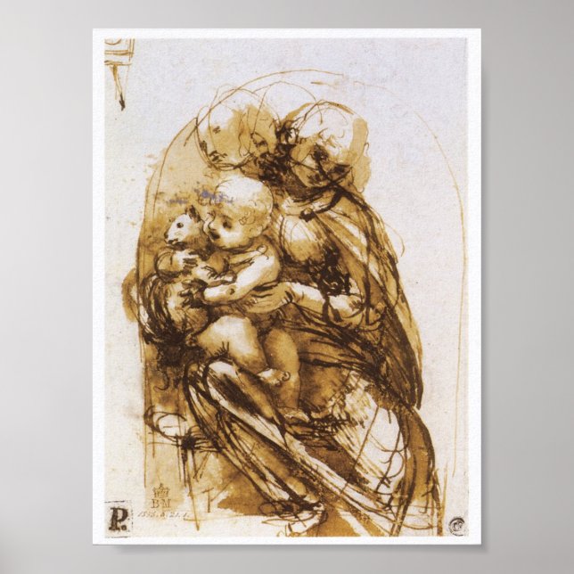 Poster Madonna e Criança com um Gato, Leonardo da Vinci (Frente)