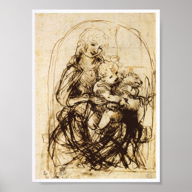 Poster Madonna e Criança com um Gato, Leonardo da Vinci (Frente)
