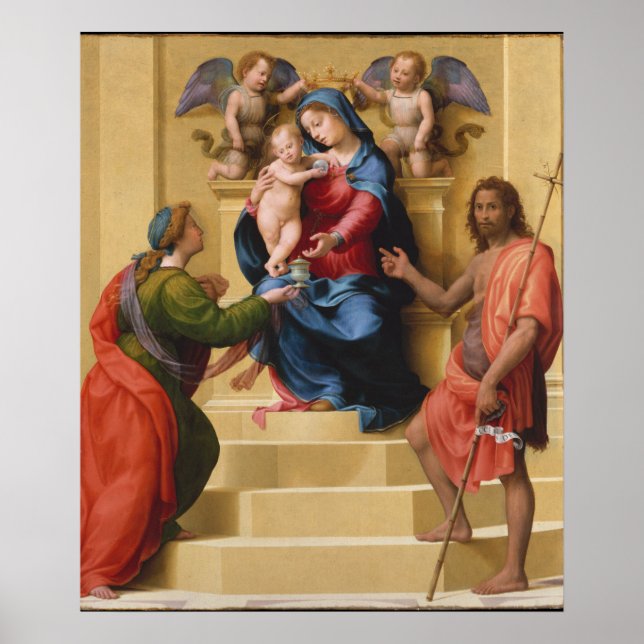 Poster Madonna e Criança Enfrentados com Santos Mary (Frente)