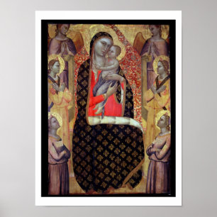Póster Madonna e criança enthroned com seis anjos (paine