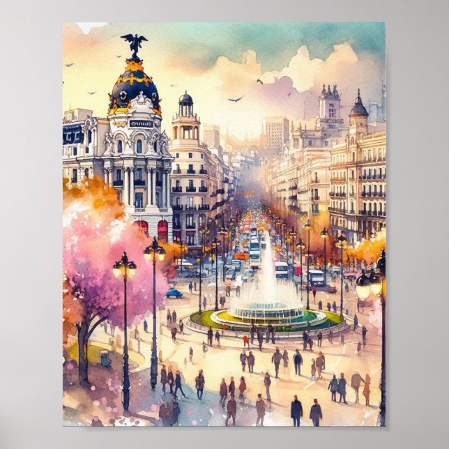 Poster Madri Espanha Watercolor (Frente)