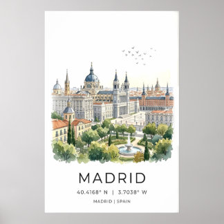 Poster Madrid Cityscape Art Print Skyline, Fountain
