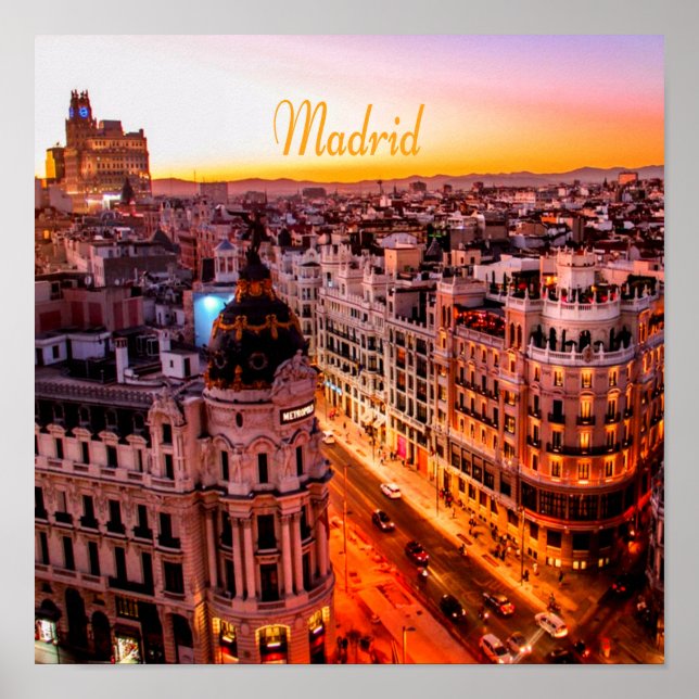 Poster Madrid Espanha Capitol City Skyline (Frente)