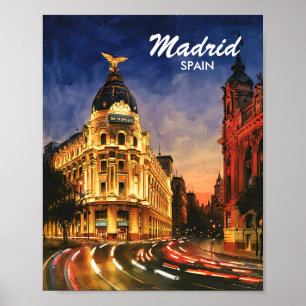 Poster Madrid Espanha Gran Via Noite Paisagem Urbana Aqua