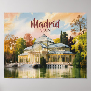 Poster Madrid Espanha Palacio de Cristal Aquarela Viagem