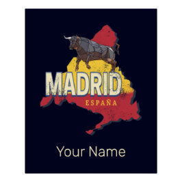 Póster Madrid Espanha Retro Região Map Vintage Bull