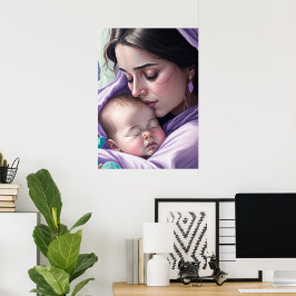 Poster Mãe Adorável e Bebê Cherish Memento Wall Art