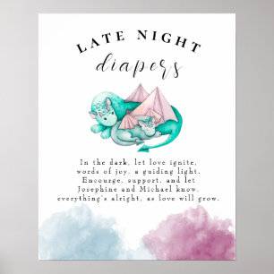 Poster Mãe Bebê Dragão Chá de fraldas Tarde Fraldas Notur