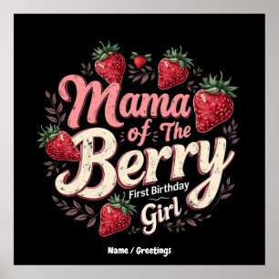 Poster Mãe Berry Primeiro Aniversário Família Strawberry 