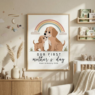 Poster Mãe Cachorro Filhote Primeiro Dia das Mães Berçári