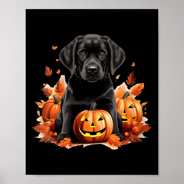 Poster Mãe Cachorro Lab Negro Pai Dia das Bruxas Outono C (Frente)