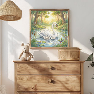Poster Mãe Cisne e Berçário de Cisnes Filhotes