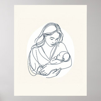 Poster Mãe com Bebê Recém-nascido - Arte em Linha