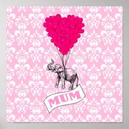 Póster Mãe com elefante rosa