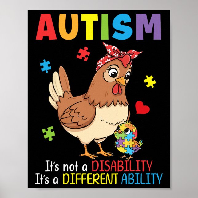 Poster Mãe Consciente do Autismo Galinha Habilidade Difer (Frente)