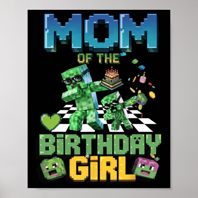 Poster Mãe Da Menina De Aniversário Funny Video Game Pixe (Frente)