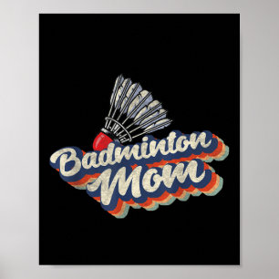 Poster Mãe de Badminton Retro Engraçado Vintage Mãe de Ba