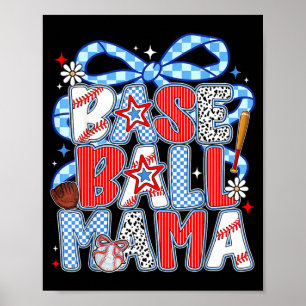 Poster Mãe de Beisebol Coquete Laço Groovy Dia de Jogo Ga