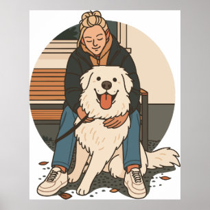 Poster Mãe de Cachorro Abraçando Filhote Fofinho Momento 