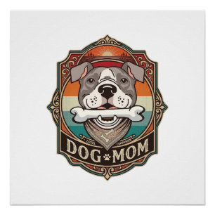 Póster Mãe de Cachorro Osso Bandana Antigo Quadro_1