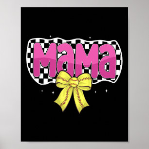 Poster Mãe de Softbol Coquette Laço Softbol Xadrez Mamãe