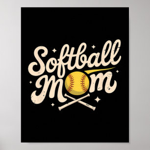Poster Mãe de Softbol Filho Família Vintage Mãe Menino Ap